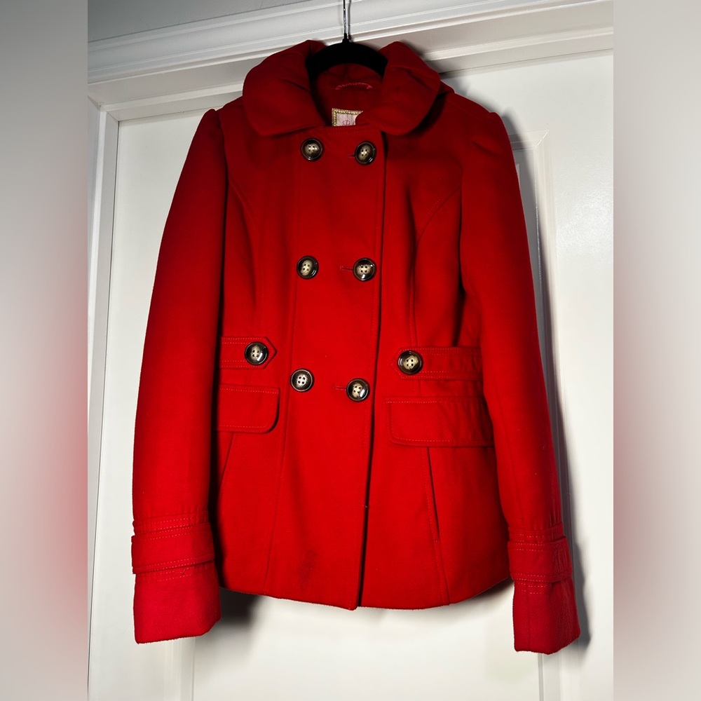 Pink Envelope Bold Red Pea Coat‎ w/ Hood